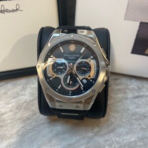 Paras Crown Chronograph Stainless Steel Sport Watch – Black Rubber Strap